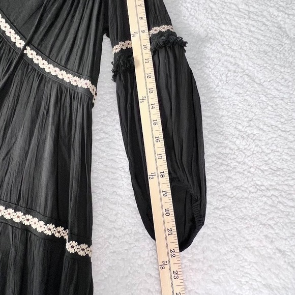 Boho Peasant Dress Embroidered Tassel Tiered Festival Balloon Sleeve L - Picture 6 of 11